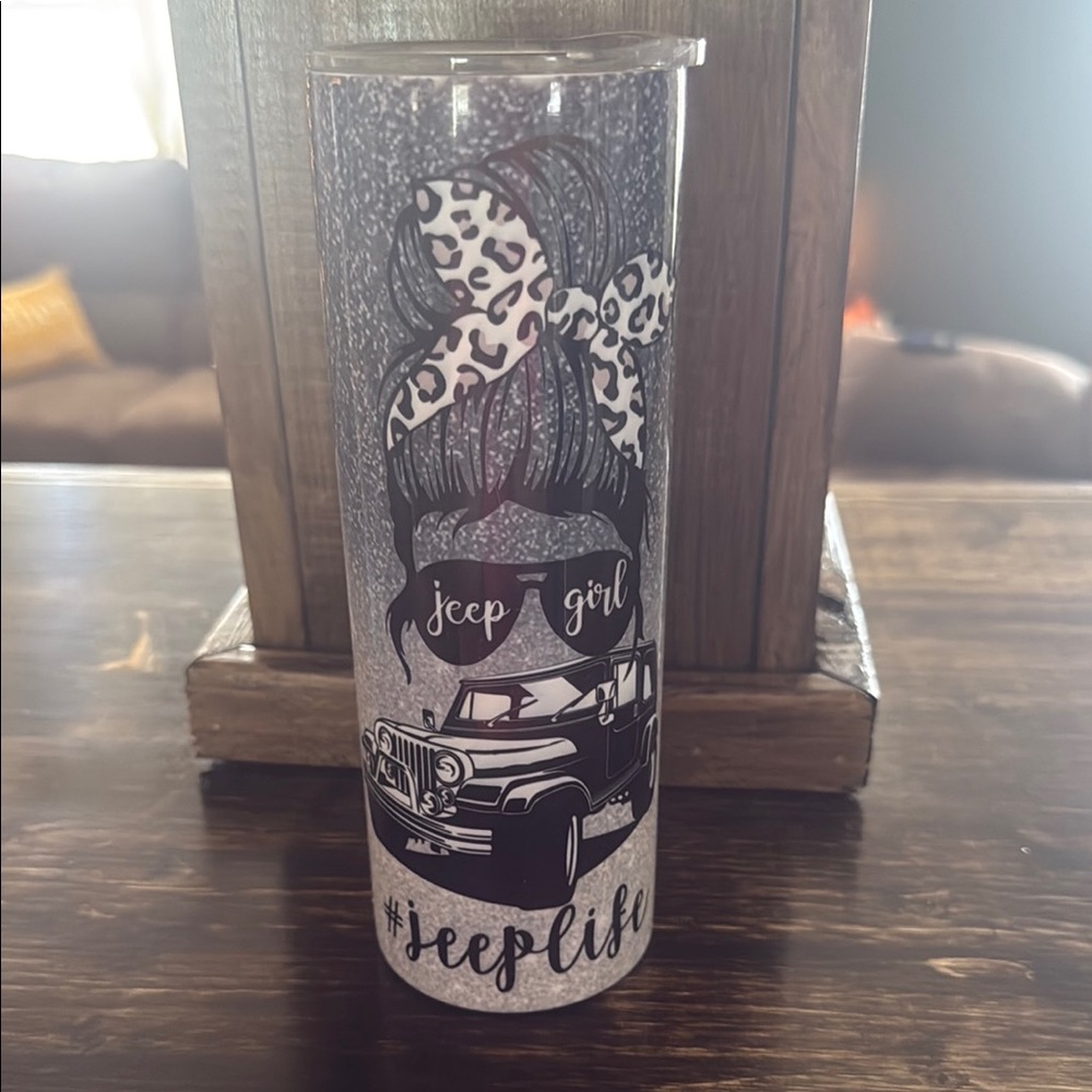 Black and White Jeep Tumbler
